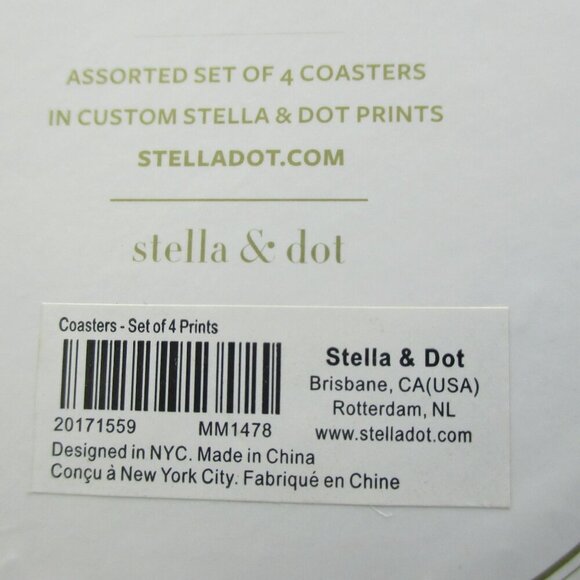 Stella & Dot Ceramic Coasters Assorted Designs 4 Prints Gold Trim NWT Boho Fun - Picture 7 of 8
